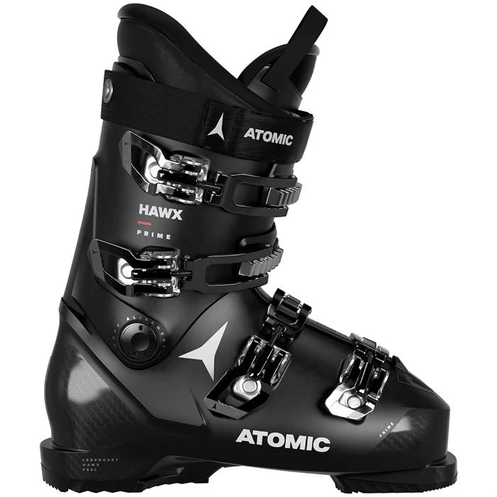 2025 Atomic Hawx Prime Ski Boots (black/white) available at Mad Dog's Ski & Board in Abbotsford, BC.