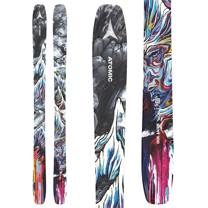 2025 Atomic Bent 100 skis (top graphic) available at Mad Dog's Ski & Board in Abbotsford, BC.