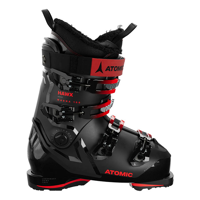 2025 Hawx Magna 100 ski boots (black, red) available at Mad Dog's Ski & Board in Abbotsford, BC.