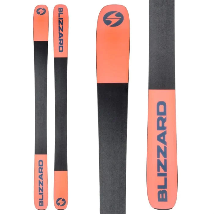 2025 Blizzard Rustler 10 skis (black, orange base) available at Mad Dog's Ski & Board in Abbotsford, BC.