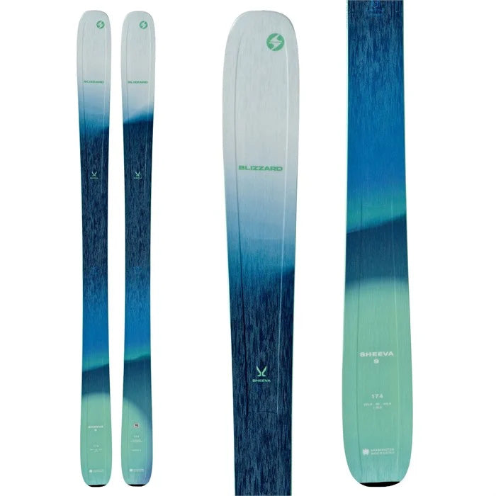 2025 Blizzard Sheeva 9 women's skis (teal, blue) available at Mad Dog's Ski & Board in Abbotsford, BC.