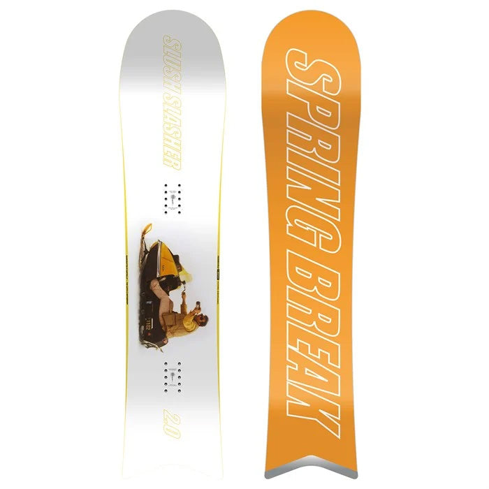 2025 Capita Spring Break Slush Slashers snowboard (yellow base, snowmobile graphic) available at Mad Dogs Ski & Board in Abbotsford, BC.