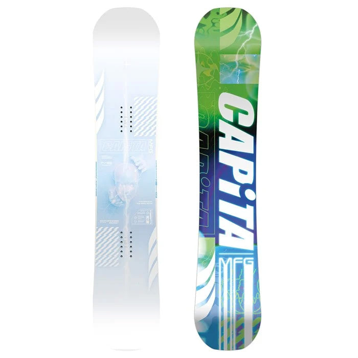 2025 Capita Pathfinder Reverse Camber snowboard (green, blue, white) available at Mad Dog's Ski & Board in Abbotsford, BC.