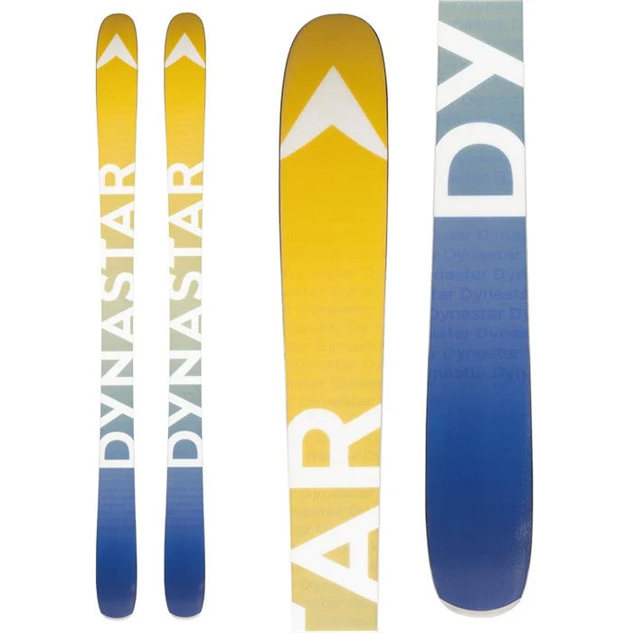 2025 Dynastar M-Free 99 Open (blue, yellow base) available at Mad Dog's Ski & Board in Abbotsford, BC.