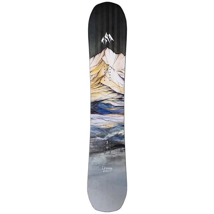 2025 Jones Dreamweaver women's snowboard (black, grey, mountain graphic) available at Mad Dog's Ski & Board in Abbotsford, BC.