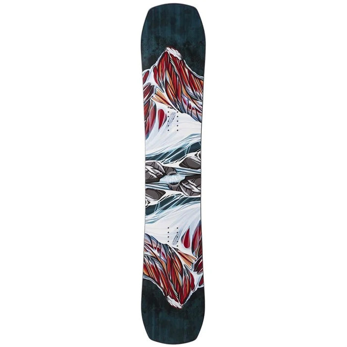 2025 Jones Twin Sister women's snowboard (grey w. red mountain top sheet) available at Mad Dog's Ski & Board in Abbotsford, BC.