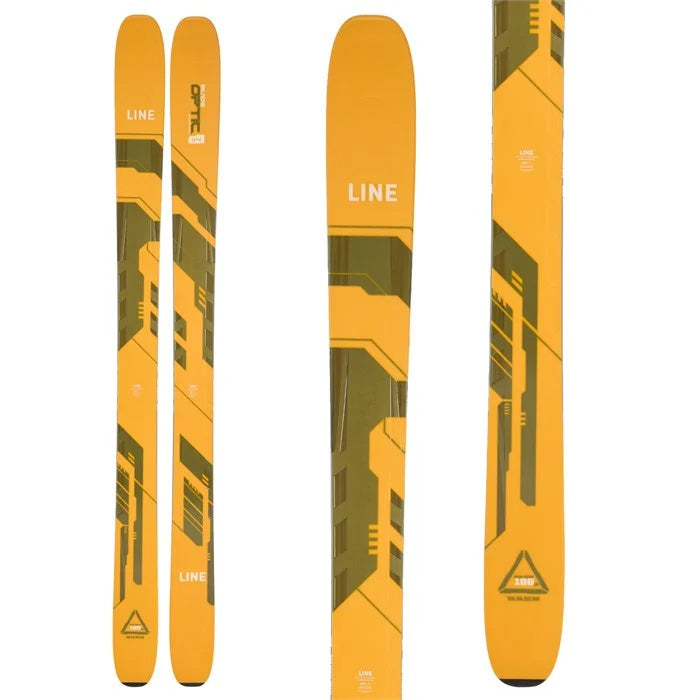 2024 Line blade optic 114 skis (yellow) available at Mad Dog's Ski & Board in Abbotsford, BC.