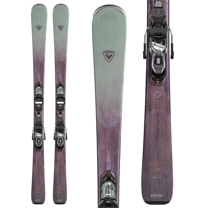 2025 Rossignol Experience W CA 78 women's skis w. XP 10 bindings (purple, green) available at Mad Dog's Ski & Board in Abbotsford, BC.