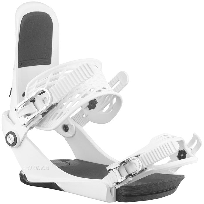 2025 Salomon EDB unisex snowboard bindings (white) available at Mad Dog's Ski & Board in Abbotsford, BC.