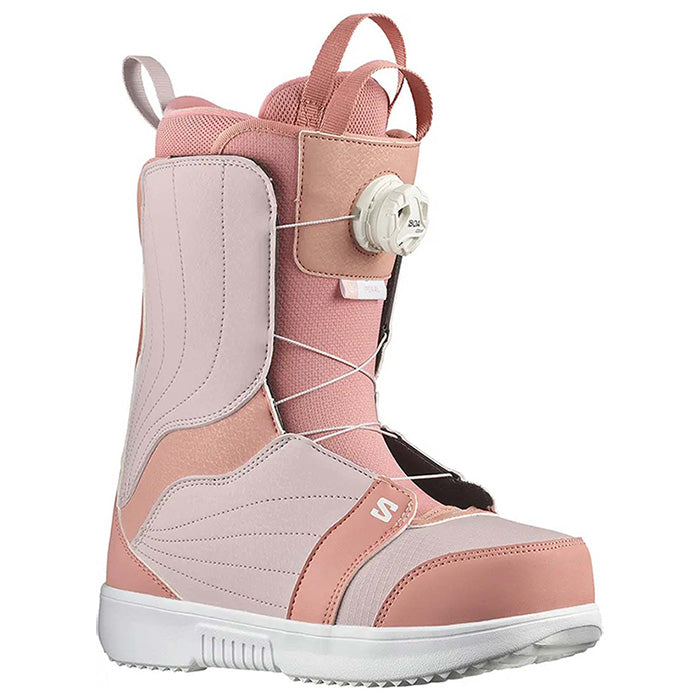 2025 Salomon Pearl BOA women's snowboard boots (ash/lilac/white) available in Mad Dog's Ski & Board in Abbotsford, BC.