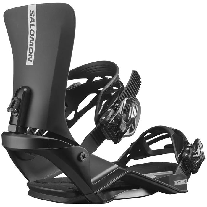 2025 Salomon Rhythm unisex snowboard bindings (black) available at Mad Dog's Ski & Board in Abbotsford, BC.