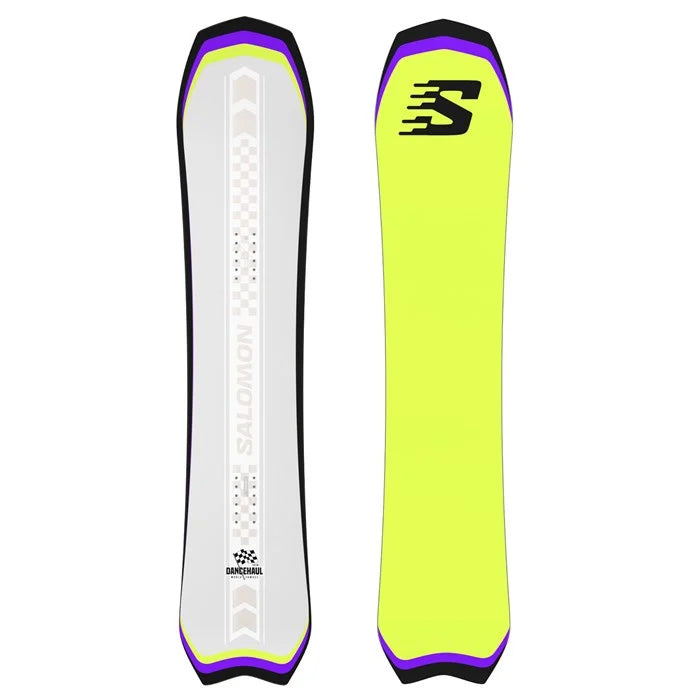 2025 Salomon Dancehaul unisex snowboard (neon green, purple, white, black) Available at Mad Dog's Ski & Board in Abbotsford, BC.