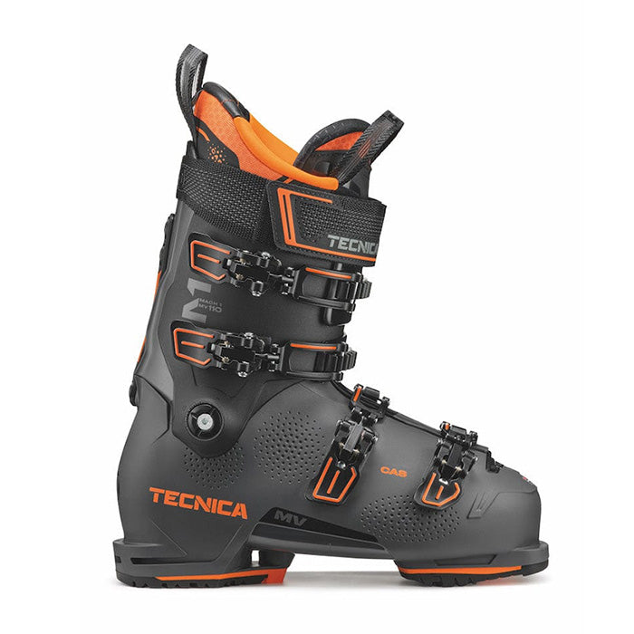 2025 Tecnica Mach1 MV 110 men's ski boots (grey, orange) available at Mad Dog's Ski & Board in Abbotsford, BC.