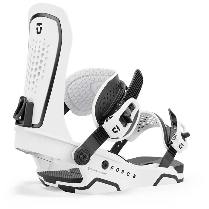 2025 Union Force snowboard bindings (white) available at Mad Dog's Ski & Board in Abbotsford, BC.