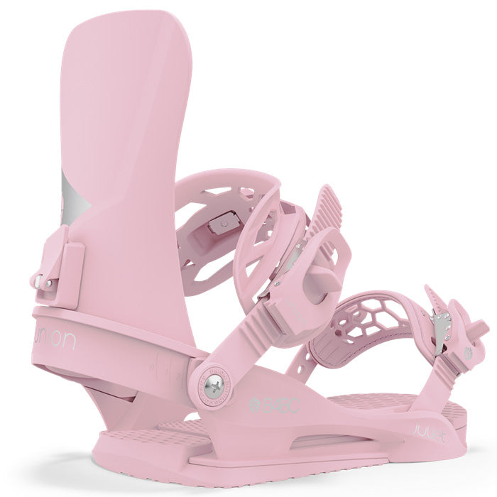 Union Juliet women's snowboard bindings (Boarding 4 Breast Cancer Pink) available at Mad Dog's Ski & Board in Abbotsford, BC.