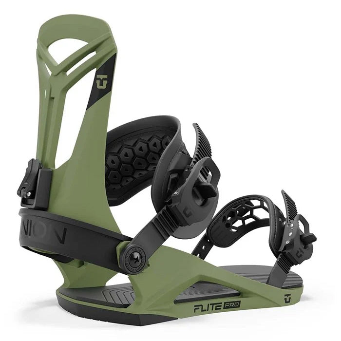 2025 Union Flite Pro snowboard bindings (olive) available at Mad Dog's Ski & Board in Abbotsford, BC.