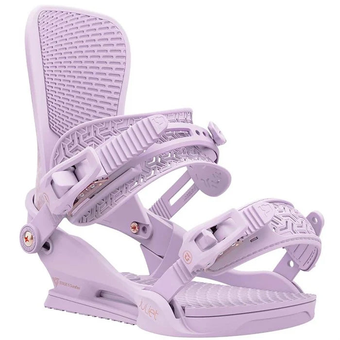 2025 Union Juliet women's snowboard bindings (tie dye, purple) available at Mad Dog's Ski & Board in Abbotsford, BC