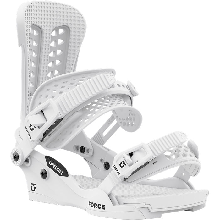 Union Force Classic snowboard bindings (white) available at Mad Dog's Ski & Board in Abbotsford, BC.