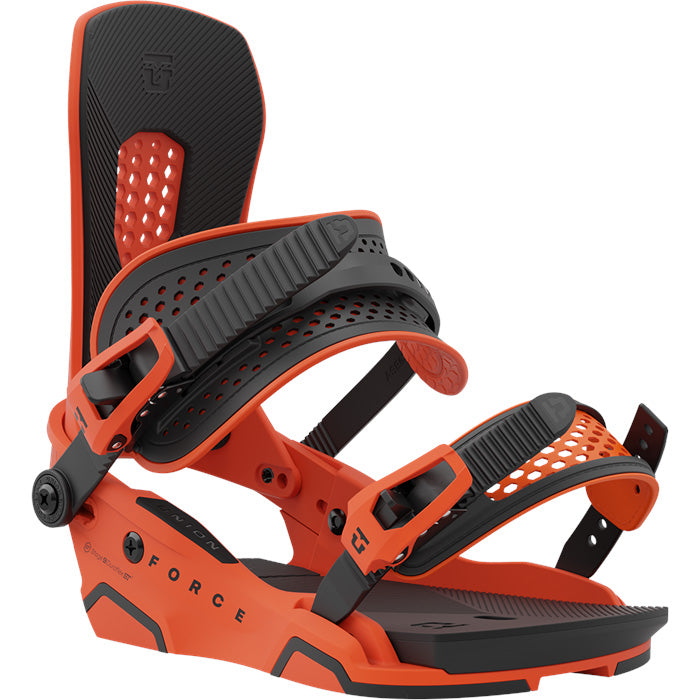 Union Force snowboard bindings (orange) available at Mad Dog's Ski & Board in Abbotsford, BC.